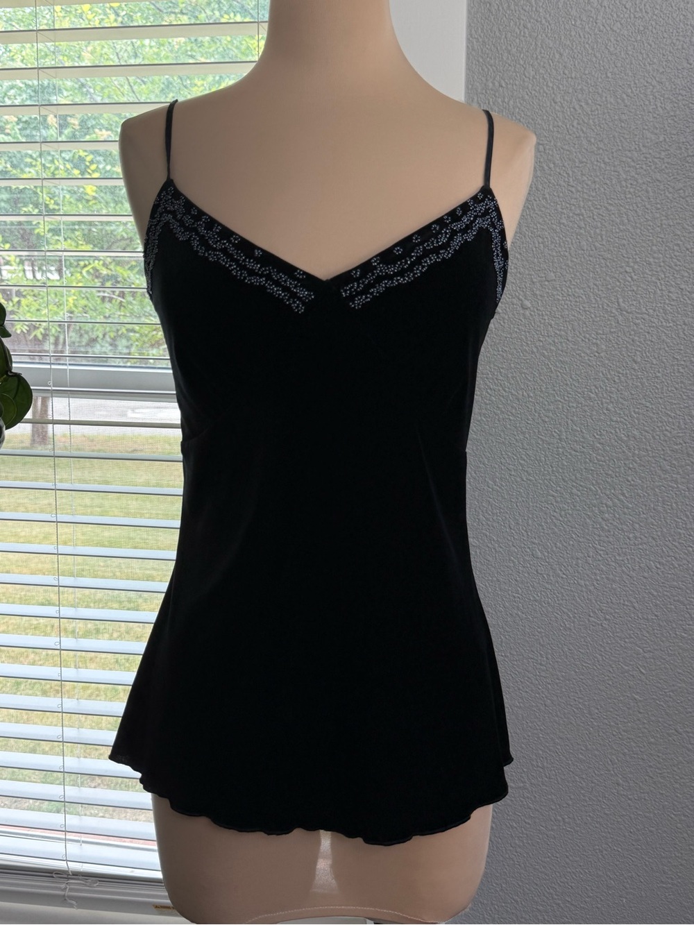 Karen Kane Velvet Black Cami Top Size Medium 
Beaded neckline